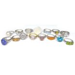 A group of fifteen silver dress rings, with examples by Gemporia, Gems TV, and The Genuine