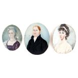 A group of three early 19th century unframed portrait miniatures