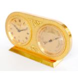 An Imhof gilt brass combination desk alarm clock and barometer