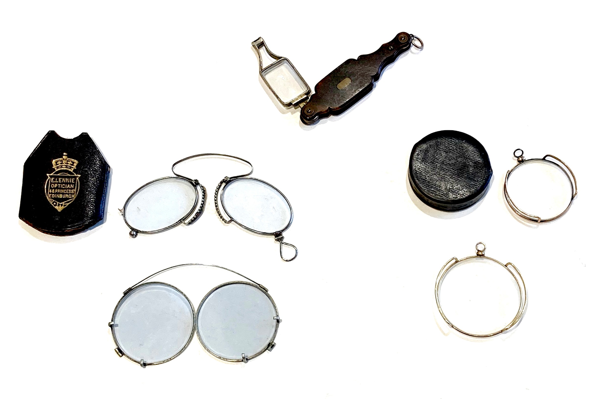 A group of five 19th century folding spectacles and monocles, one in case stamped 'E. Lennie, - Image 2 of 2