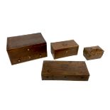 Four 19th century wooden trinket boxes and tea caddies, comprising two tea caddies a small