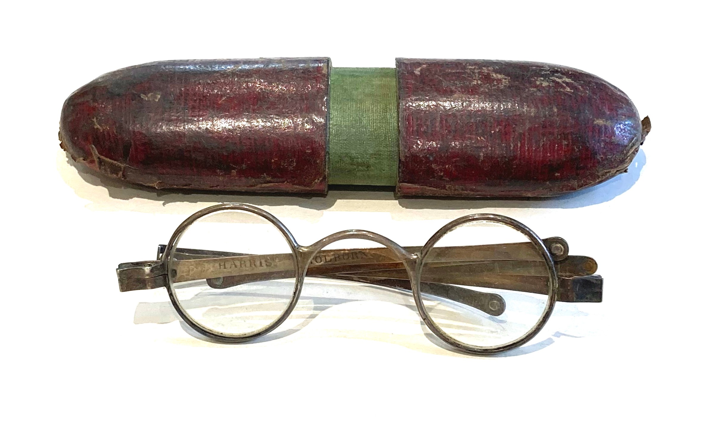 A pair of 19th century silver folding spectacles, by Harris & Co, 50 Holborn, the frames with