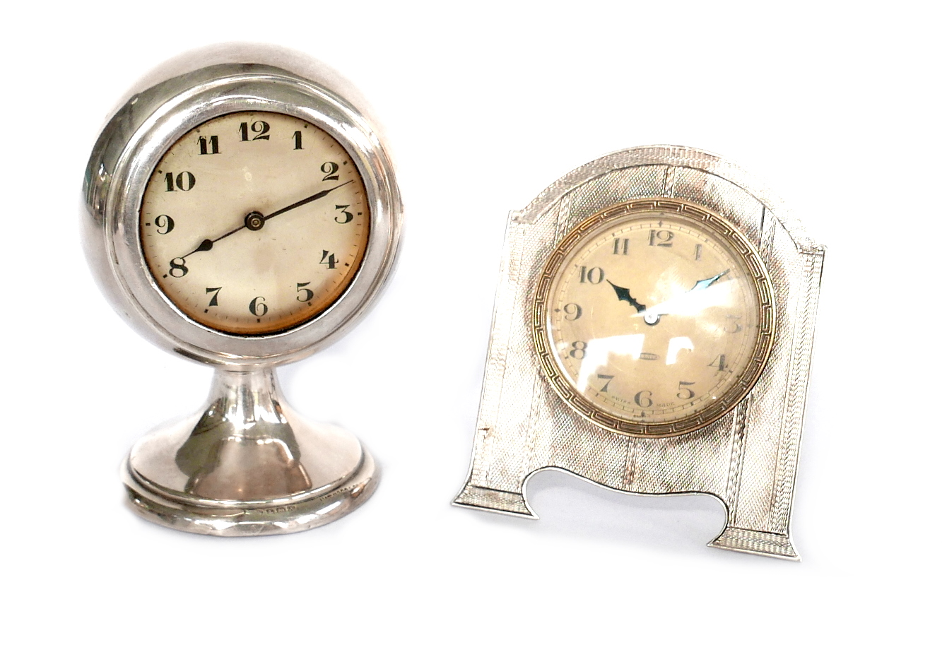 Two Edwardian silver desk clocks