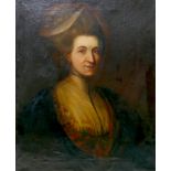 British School (18th century): half-length portrait of a lady, oil on canvas, unframed, 77 by 63.