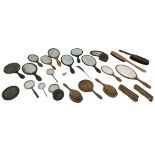 A collection of hand mirrors and dressing table items, including five piece silver mounted