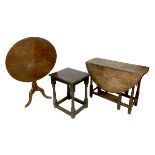 Three pieces of 19th century and later furniture, comprising an oak drop leaf table, 115 by 94 by