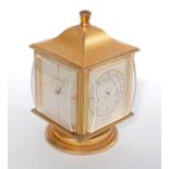 An early to mid 20th century gilt brass desk weather station, with Angelus clock