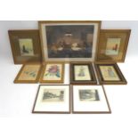 A collection of 20th century prints, etchings and watercolours. (9)