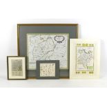 A collection of four maps, one of 'Cambridge-shire', mounted, framed and glazed, 24.7 by 19.6 cm,