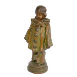 A mid 20th century bronze sculpture, modelled as a female pierrot, unsigned, 26.5cm high.