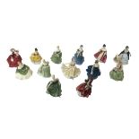 Thirteen figurines of ladies by Royal Doulton and others, comprising eleven Royal Doulton