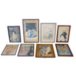 Eight early 19th century and later Japanese prints, including after Hiroshige, an Assassina, 35.5 by