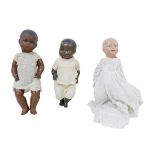 Three Early 20th century and later dolls, including an Armand Marseilles black bisque headed doll,