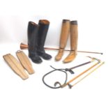 A group of hunting related items, including a pair of leather riding boots, style 5802, size 7,