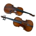 Two 19th century violins, comprising a violin bearing the label 'Joannes Baptiste Guadagnini.. fecit