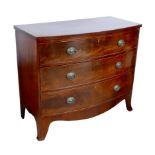 A 19th century mahogany bow fronted chest of two over three drawers, with brass plate handles,