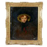 British School (mid 19th century): a half length portrait of a woman, wearing a dark wide brimmed