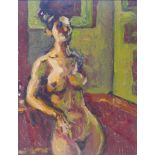 Gabor Miklossy (Romanian, 1912-1988): an impressionist study of female nude in a resting pose, oil