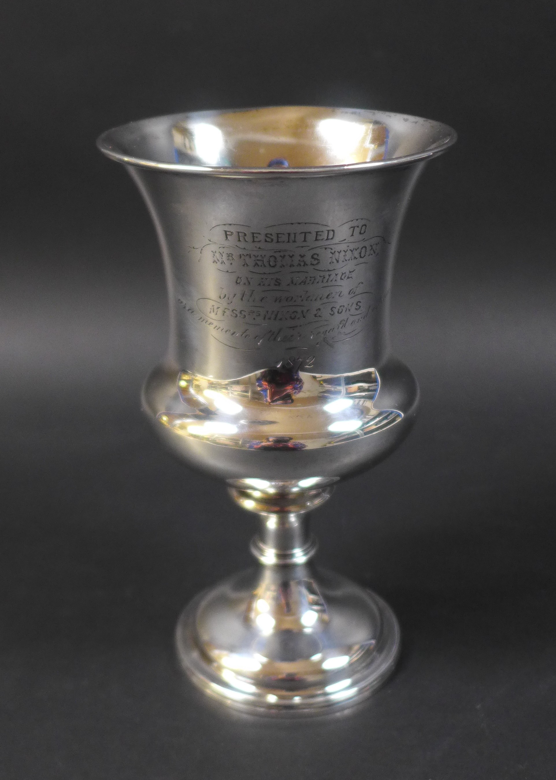 A William IV silver goblet, with later presentation inscription 'Presented to Mr. thomas Nixon on