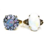 Two opal rings, comprising of an 18ct gold and oval cut opal ring, opal, 9 by 15mm, size O, 4.7g,