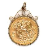 A George V gold half sovereign, 1911, with 9ct gold pendant mount, 4.8g overall.