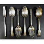 A collection of Georgian flatware, comprising a group of four crested tablespoons, London 1813,