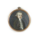 A portrait miniature pendant with yellow metal surround