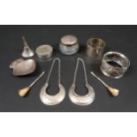 A collection of ERII and other silver, including an Arts and Crafts style planished caddy spoon,