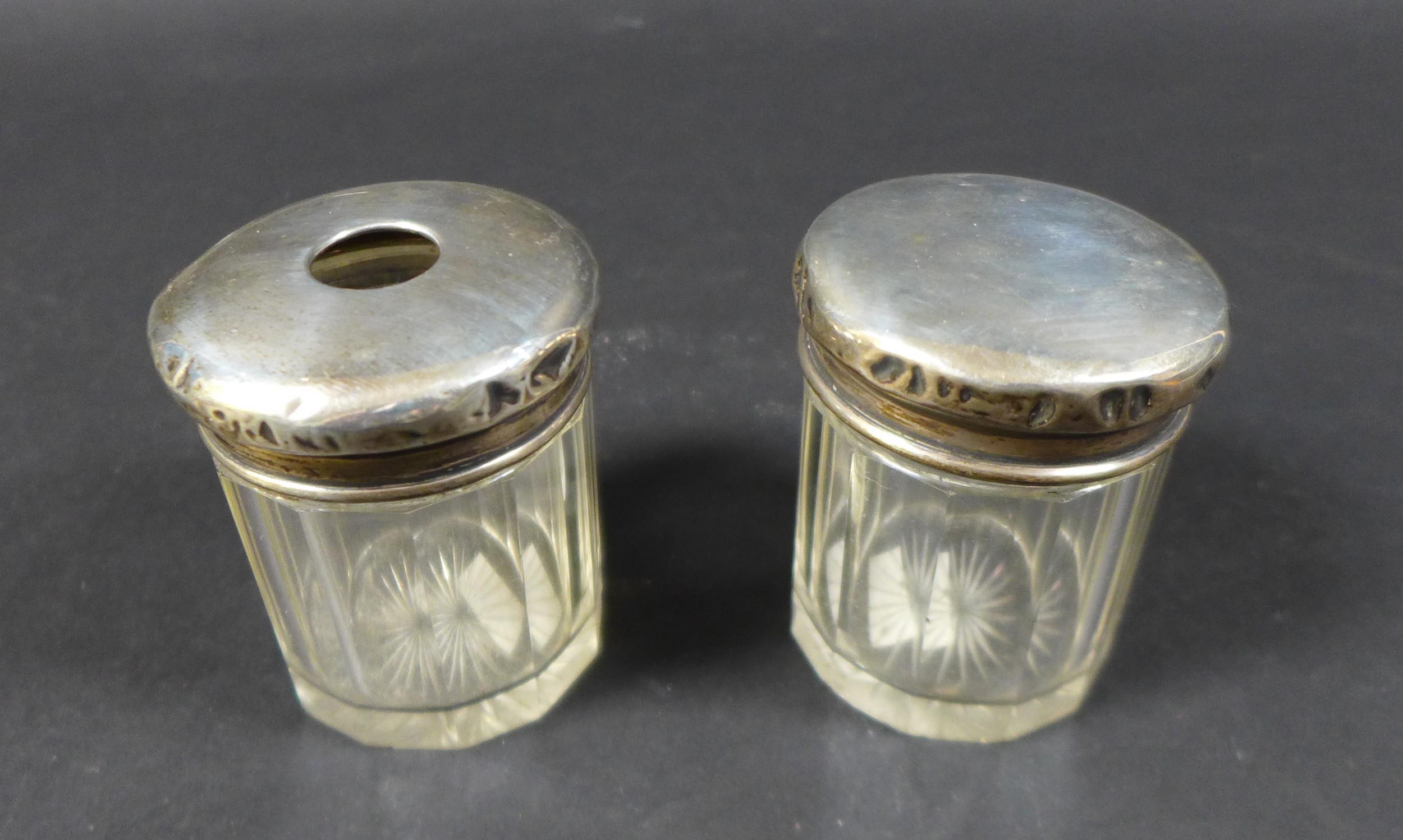 A collection of silver lidded cut glass dressing table jars, including a four piece set by - Image 5 of 7