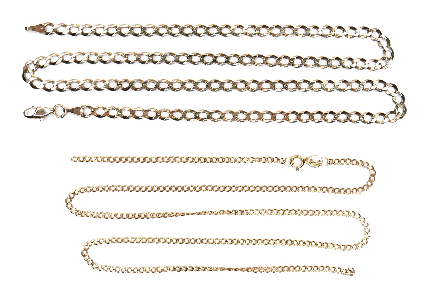 A 9k gold kerb link necklace, 7.6g, 0.4 by 50.5cm long, together with an Italian 9k gold kerb link