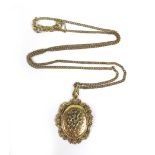 A 9ct gold locket, 7.6g, 2.5 by 4cm (including the loop) together with a yellow metal chain