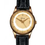 An Asprey 9ct gold cased gentleman's wristwatch, circa 1970, circular gold dial with gold batons,