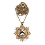 A 9ct gold chain necklace and a 9ct gold Kettering sporting medallion, inscribed verso 'K & D. F.