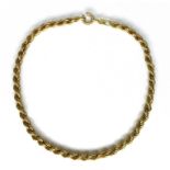 A 14ct gold rope twist effect chain bracelet, 3.4g, 20cm long, a/f clasp damaged.
