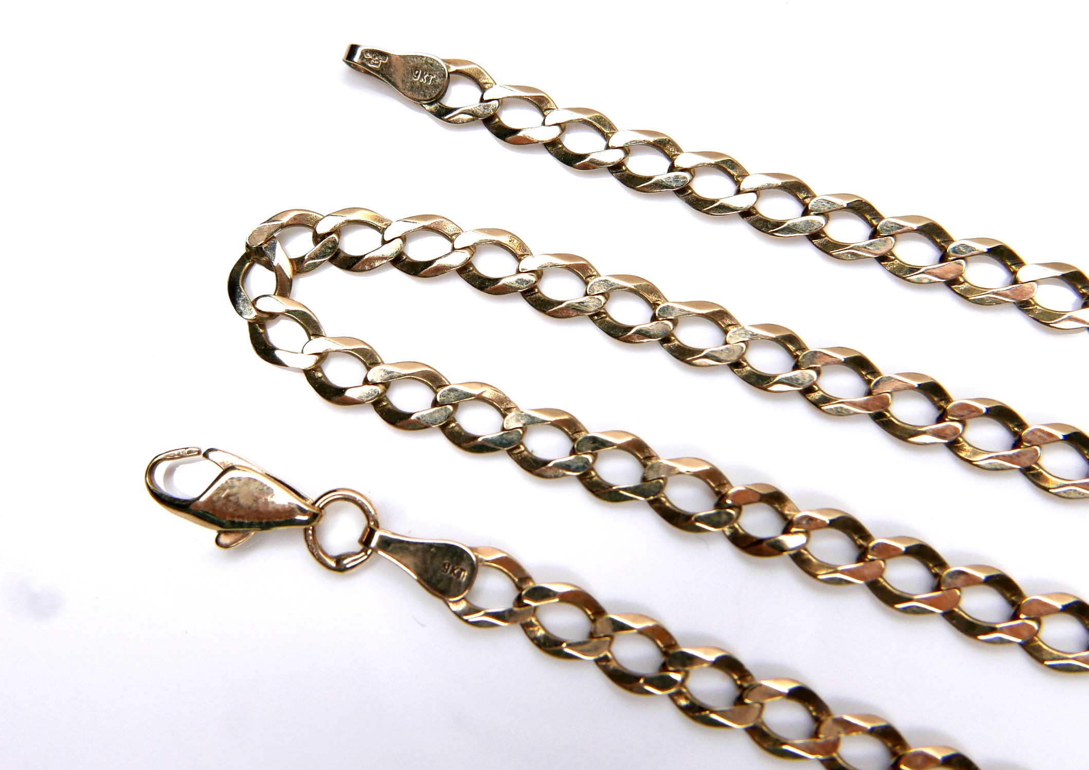 A 9k gold kerb link necklace, 7.6g, 0.4 by 50.5cm long, together with an Italian 9k gold kerb link - Image 2 of 3