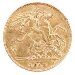 A George V gold half sovereign, 1913.