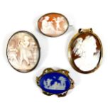 A group of four 19th century cameo brooches, including one in unmarked gold frame, 6.0cm high, and a