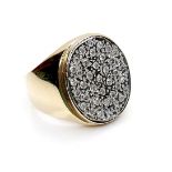 A 14k yellow gold and diamond multi stone gentleman's ring, thirty seven round cut stones, each