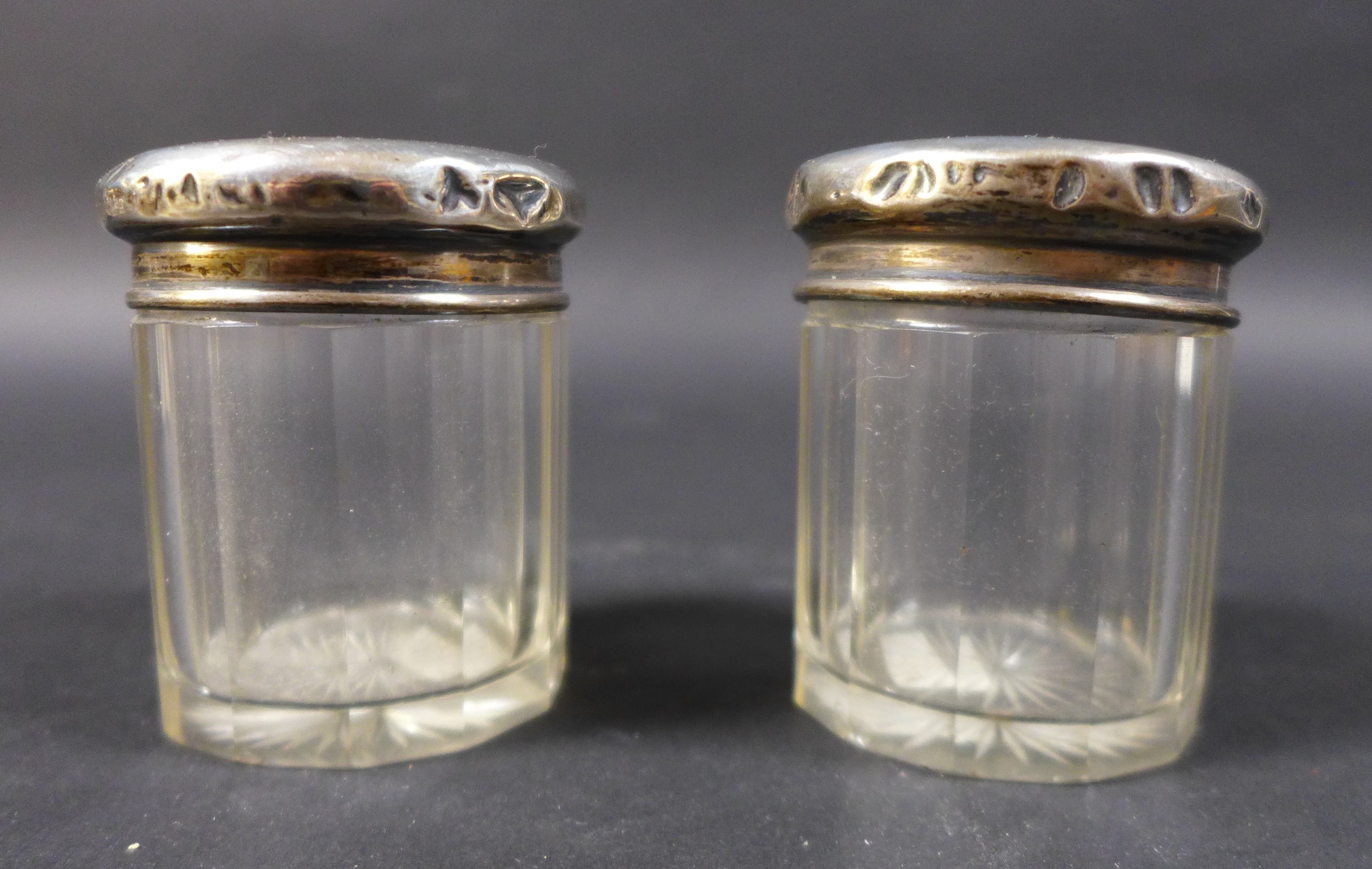 A collection of silver lidded cut glass dressing table jars, including a four piece set by - Image 6 of 7