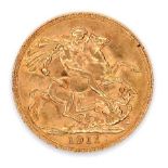 A George V gold sovereign, 1911.