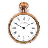 A Waltham 10ct gold open faced pocket watch, circa 1889, keyless wind, the white enamel dial with