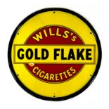 An early 20th century Gold Flake Will's Cigarettes enamel advertising sign, circular single sided,