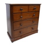 An Edwardian mahogany chest of two over three drawers, turned handles, plinth base, 112 by 50 by