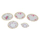 A group of Royal Crown Derby dinner plates, comprising Royal Pinxton Rose pattern, Derby Days