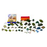 A collection of die-cast military model vehicles, including a Britains 155mm artillery gun with