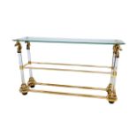 A Maison Charles style pier table, the rectangular glass surface with canted corners and bevelled