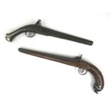 Two antique pistols, one a flintlock, the other a percussion cap, both with inlaid decoration, 46