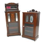 Two Victorian mahogany and inlaid cabinets, each with mirrored panels and shelves to interior, a/f