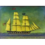 A vintage print on glass, after a 19th century original, depicting 'Merchant Ship 'Aurora' of