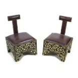 A pair of Moroccan low chairs, late 20th century, with narrow T backs, decorated with inlaid bone,